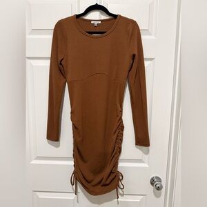 White Birch Ribbed Brown Long Sleeve Dress